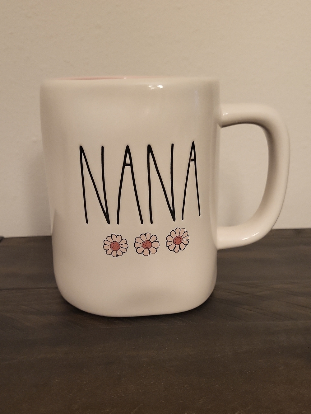 Rae Dunn "NANA" Ceramic Mug with Pink Daisy Accents